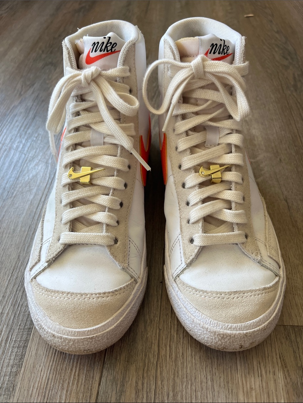 Nike Blazer Mid White and Orange Logo High-Top Sneakers